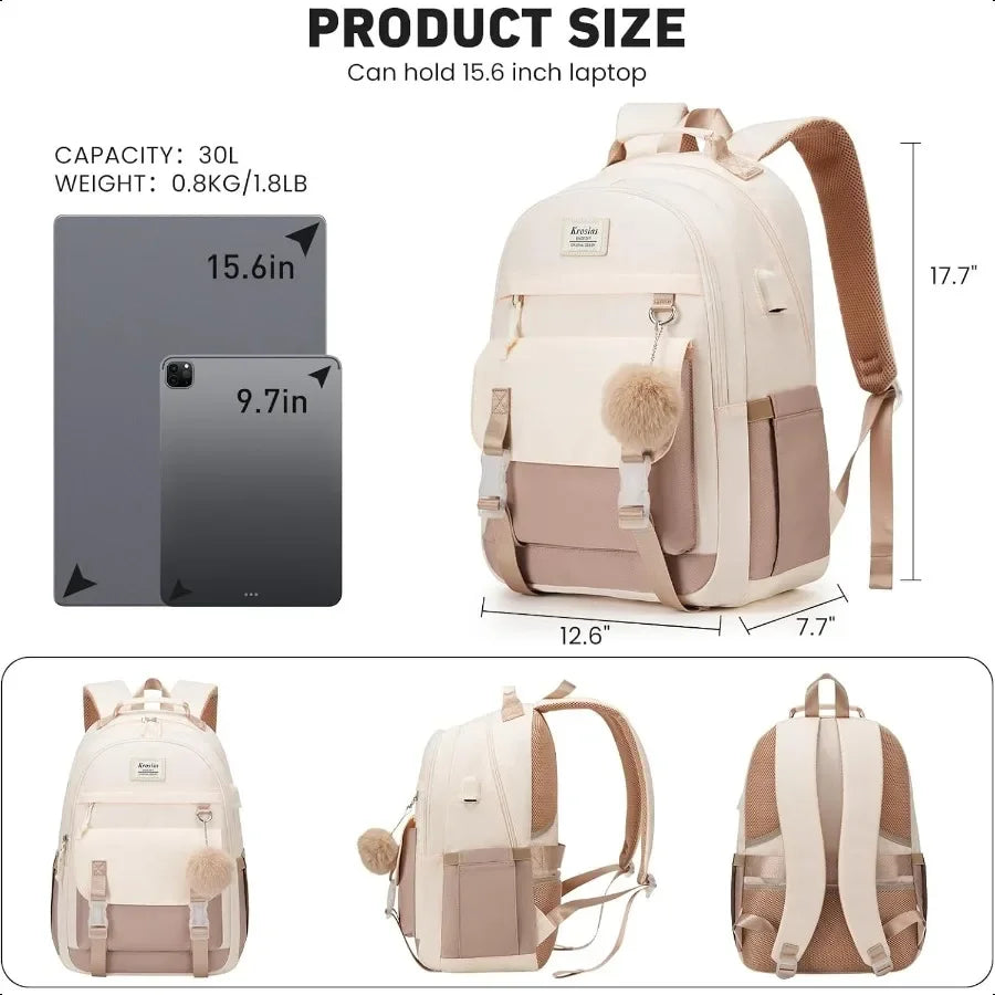 School Backpack for Teen Girls 15.6 Inch College Backpack Elementary Middle High School Bag Large Cute Bookbags Lightweight Lap