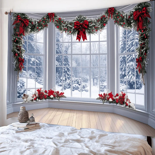 Snowy Winter Christmas Wall Tapestry - Scenic Holiday Backdrop, Easy Hang Polyester Decor for Living Room