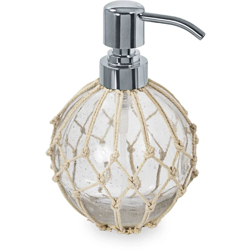 Nautical Glass Lotion Pump Bathroom Dispenser with Rope Accent Chrome Top Hand Soap Lotion Home Decor