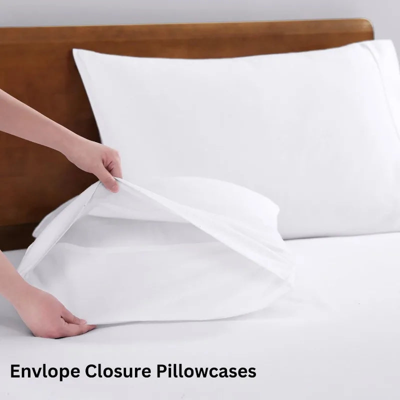 Organic Cotton Queen Sheet Set Four Piece Cotton Sheets Queen Size Bed Set Soft and Breathable Percale Weave White