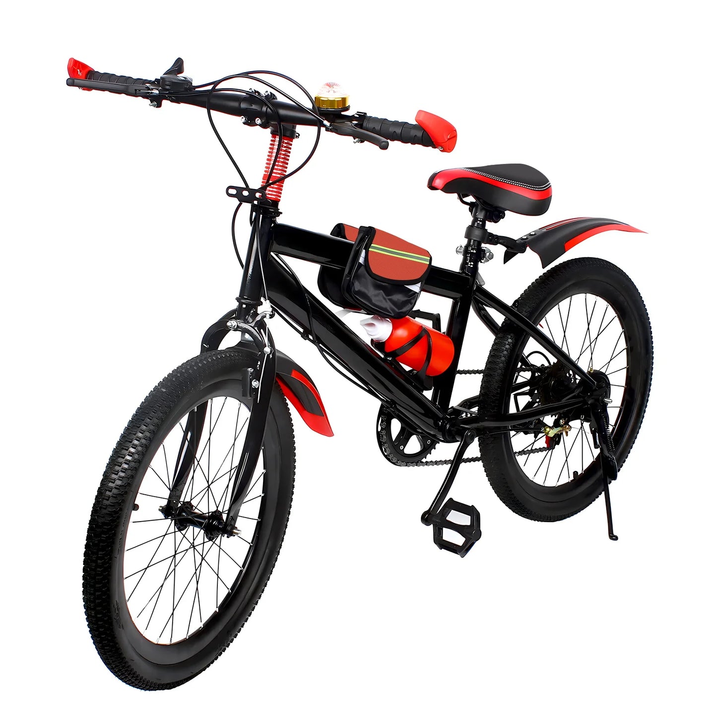 20 Inch Mountain Bike 7 Speed Gears, Adjustable Seat Kids' Bike with Mudguards Kettle Holder Kettle for Boys Girls 8-13 years