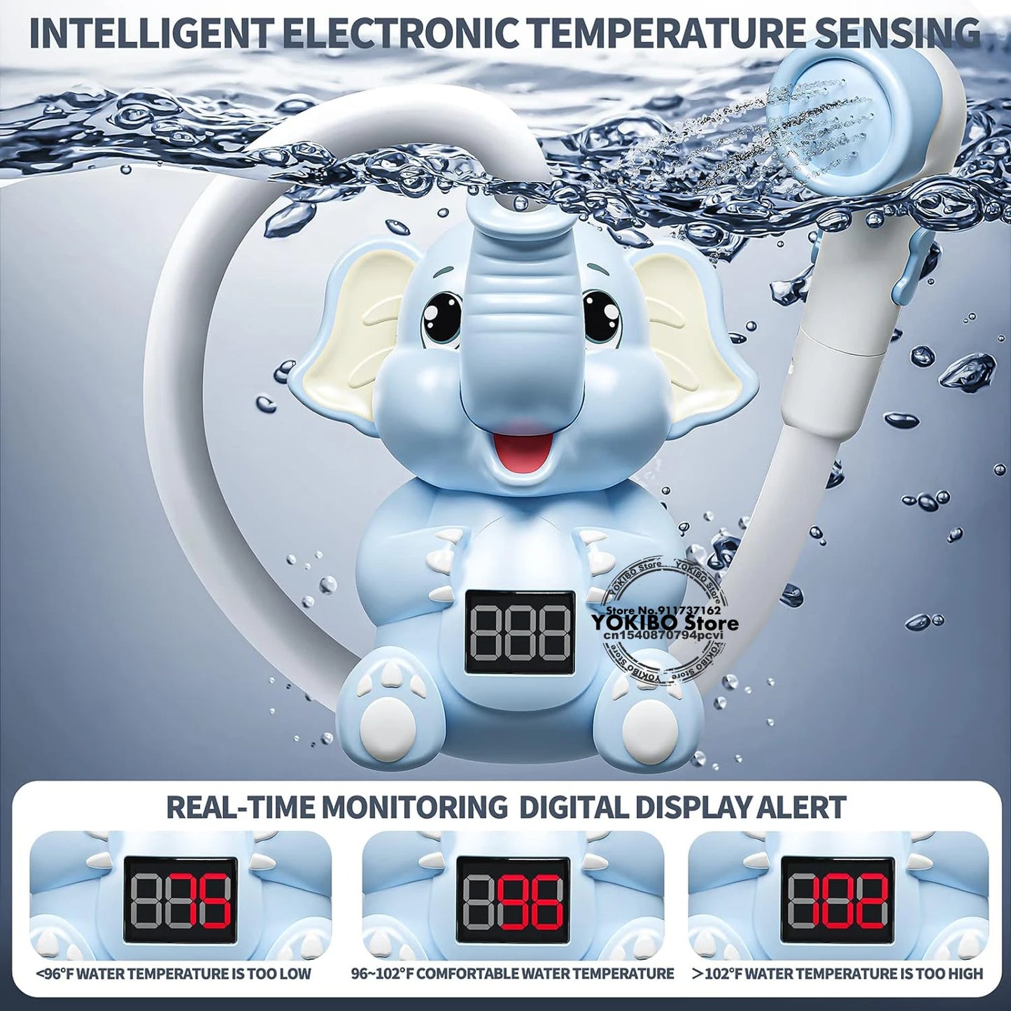 Baby Bath Toys with Shower Thermometer Electric Elephant Water Spray for Toddler Bathtime Fun