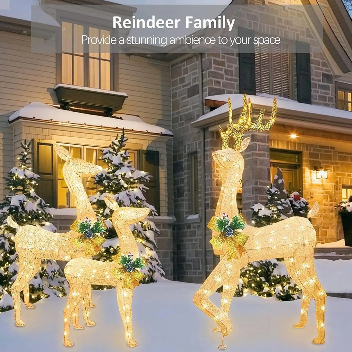 Christmas Reindeer Stake Light 3-Piece Seasonal LED Yard Decor Light Up Reindeer Stake Decoration For Yard Garden Pathway Patio