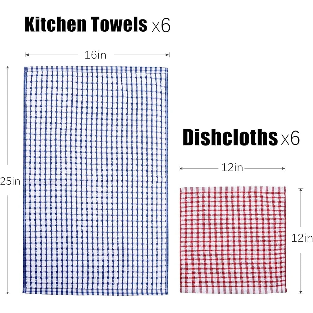 Cotton Kitchen Towels Dishcloths Set Bulk 16x25 Cooking Baking Cleaning Wash Rags Cloths Daily Use
