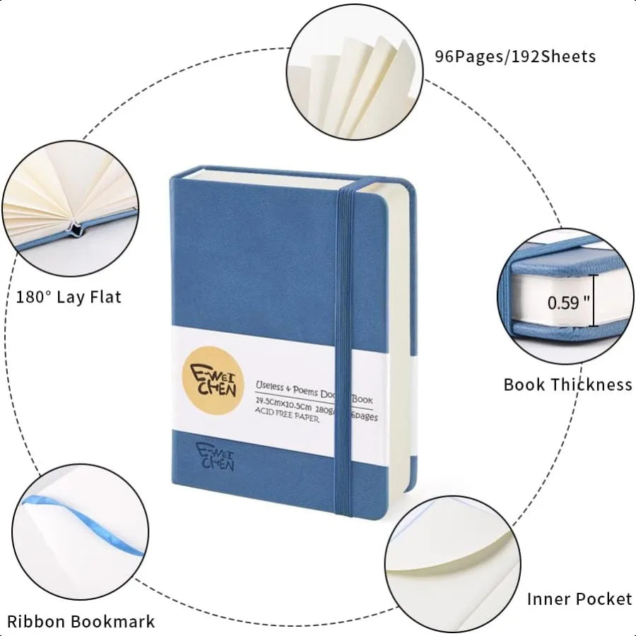 Small Blank Notebook 96Pages Hardcover Sketch Book for Drawing 5.7x4.1 Pocket Journal Notebook for Travel 180gsm Thick Paper Di