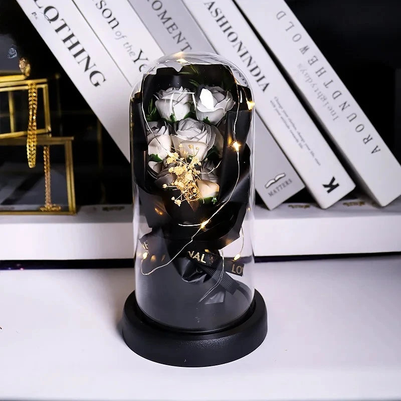 Everlasting Rose LED Glass Dome Bouquet Romantic Illuminated Ornament Perfect Valentine's Day Christmas Home Decor Romantic 2026