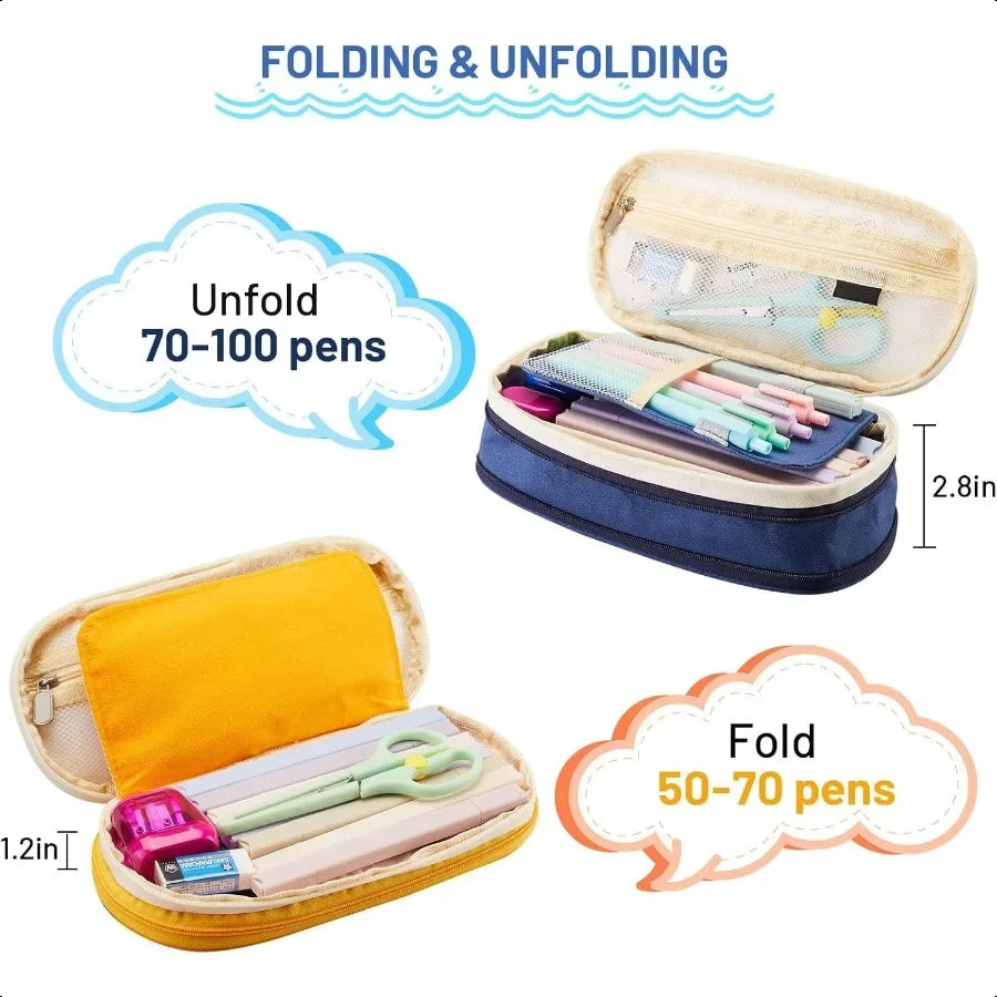 Sonuimy Large Capacity Pencil Case Pouch with Zipper Portable Aesthetic Cute Big Capacity Pencil Cases Pen Office Travel Statio