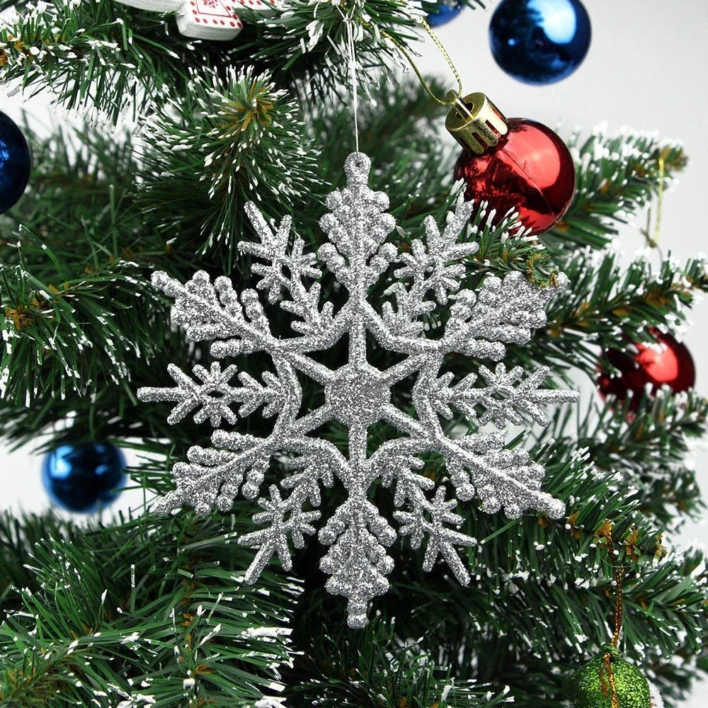 12pcs 10cm Gold Powder Plastic Snowflake Party Supplies Winter Decor Ornaments Christmas Tree Decorations for Home Snow