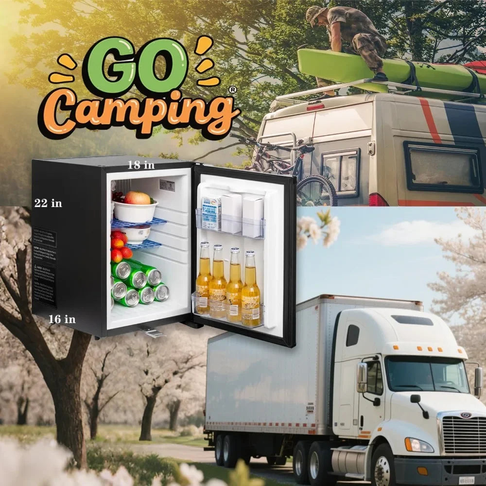 Compact Mini Refrigerator with Lock 1.2 cuft 12V 110V Reversible Door for RV Camper and Small Spaces 36 qt Black