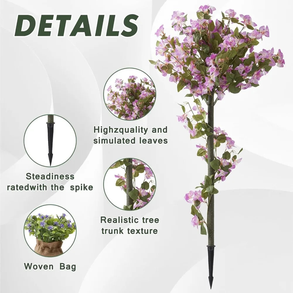Artificial Bougainvillea Tree, Set of 2 Flower Plants Artificial Tree, Faux Floral Plant Blooming Bush with Spike, 48 Large