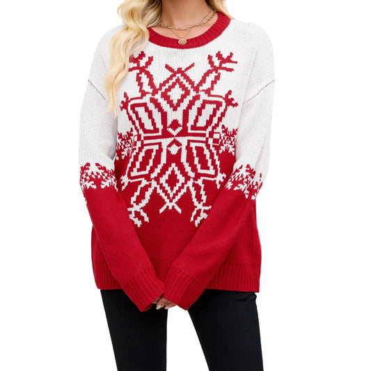 Women s Winter Cozy Sweater Adorable Reindeer Patterned Long Sleeve Crew Neck Knit Jumper Holiday Pullover