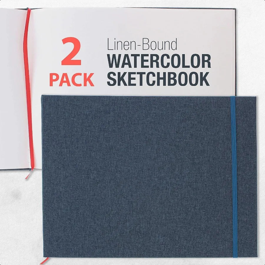 9 x 12 Watercolor Book 2 Pack 76 Sheets Each 110lb (230 GSM) LinenBound Hardcover Artist Paper Pads AcidFree ColdPred Watercolo