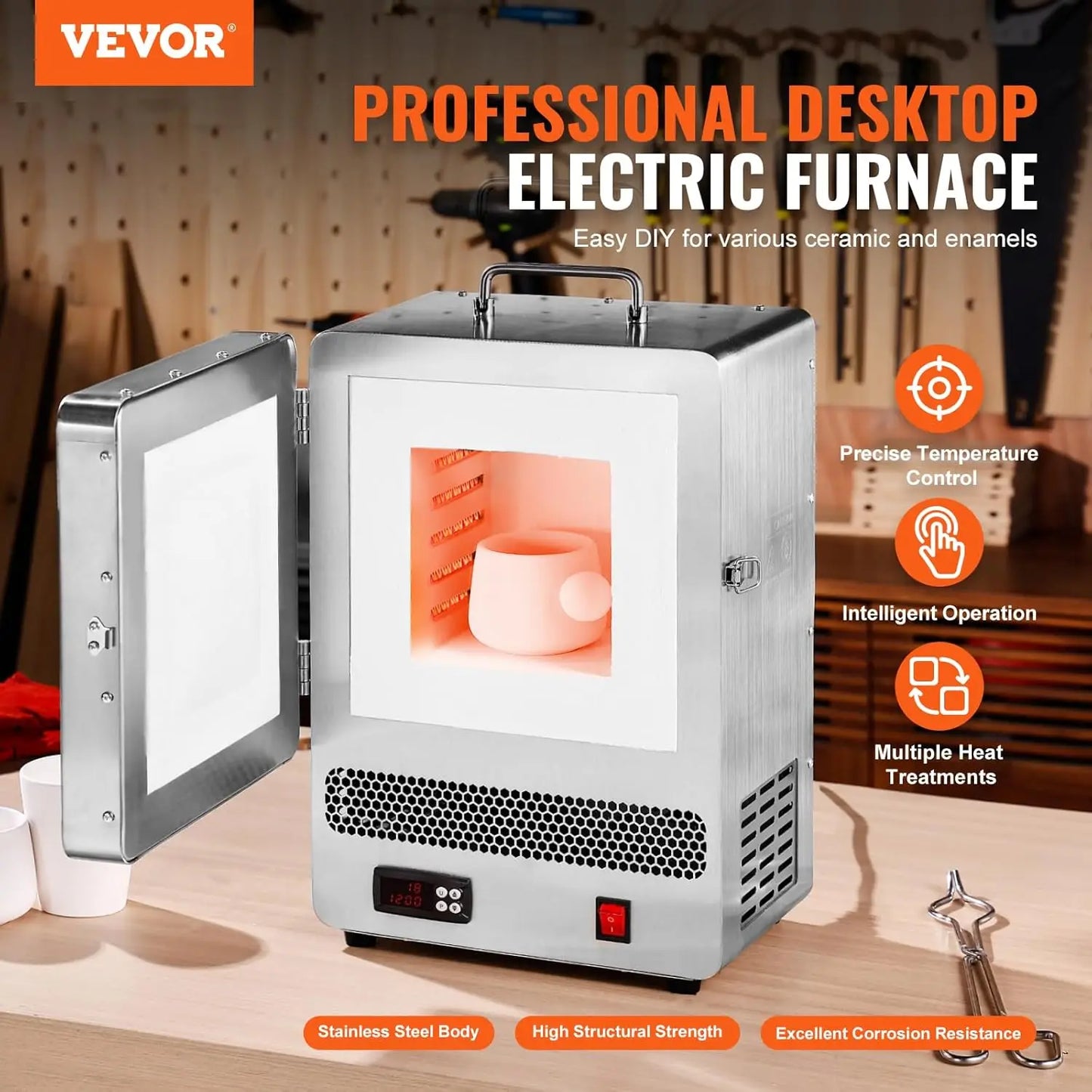 Electric Kiln, 1500W Melting Furnace Max Temperature 2192℉/1200℃, Stainless Steel, for Wax Casting