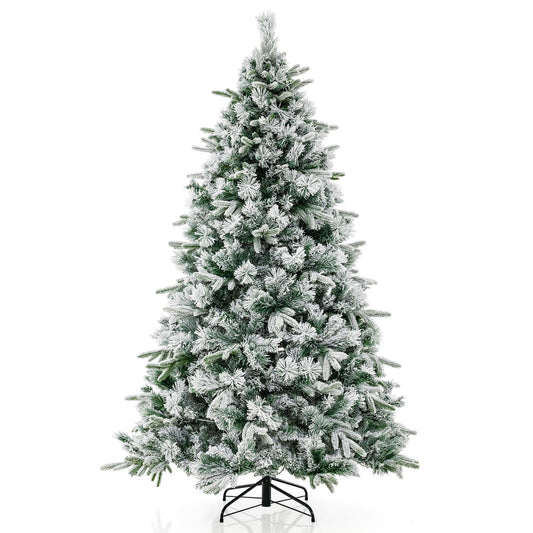 6/ 7 FT Pre-Lit Artificial Christmas Tree, 55 Pine Cones & 55 Red Berries, Seasonal Holiday Decor for Office Home