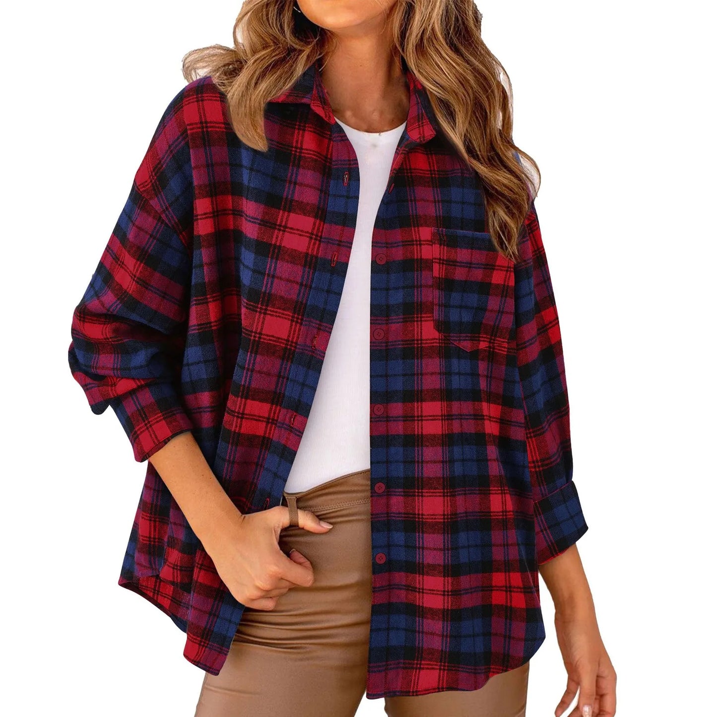 Casual Women's Plaid Shirt 2025 Autumn New Loose Long Sleeve Lapel Single Breasted Blouses Soft Sweet Female Coat Streetwear