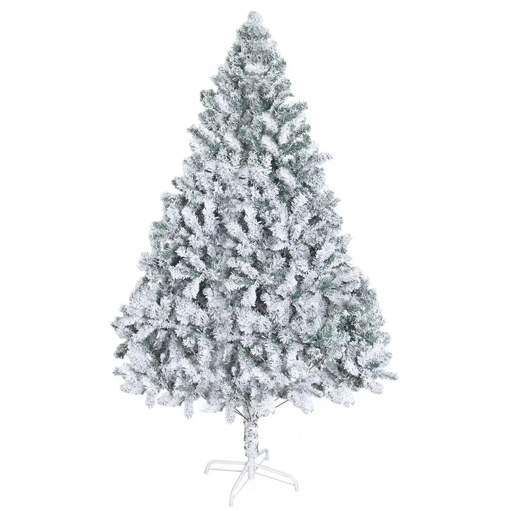 6.9ft White Flocked Artificial Christmas Tree Pre-Lit Hinged Snow Pine with 800+ Tips &Reinforced Metal Base for Home Xmas Decor