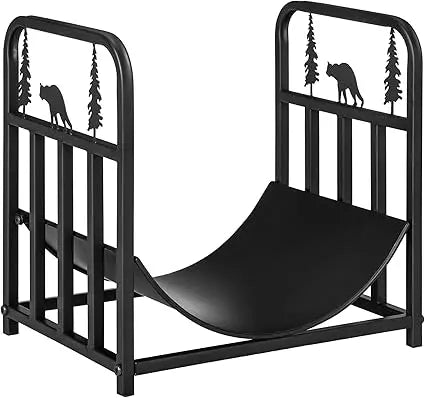 Firewood Rack with Fireplace Tools, Indoor Outdoor Firewood Holder, Curved Bottom with 1 Tier for Fireplace, Wood Stove, Hearth