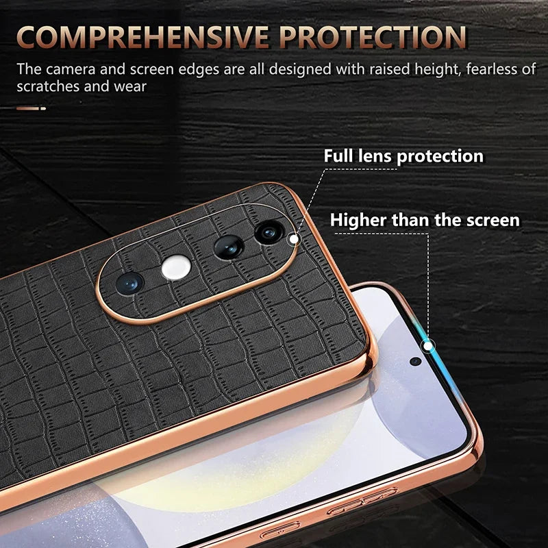 Luxury Fashion Crocodile Pattern Electroplating Design Leather Phone Case for VIVO S19 Pro S18 S17 Pro V30 V29 Pro Back Cover