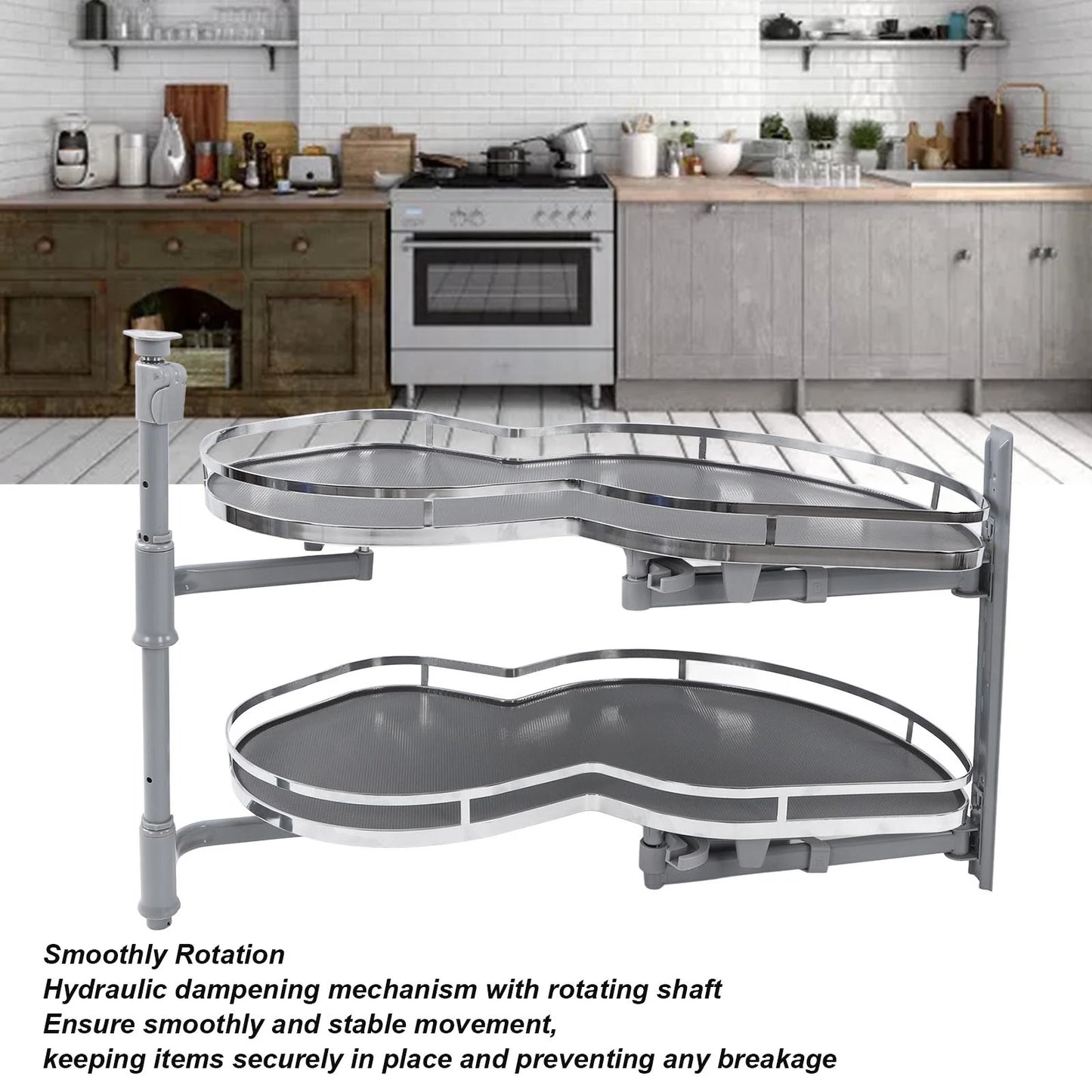 Blind Corner Cabinet Tray Pull Out Swing Tray Oil Resistant Corrosion Prevention 2 Tier Strong Load Bearing For Home