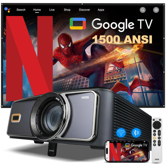 DESS 4K Smart Home Theater Projector Auto Focus Voice Control Full HD Android with Netflix and Google TV