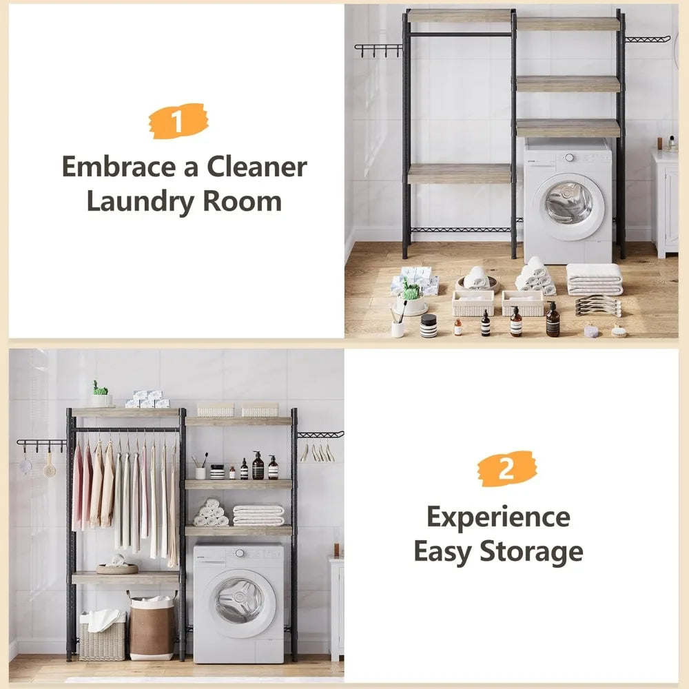 5 Tier Wood Over The Washer and Dryer Storage Shelf Laundry Room Organization Space Saving Laundry Drying Clothes Racks Heavy Duty