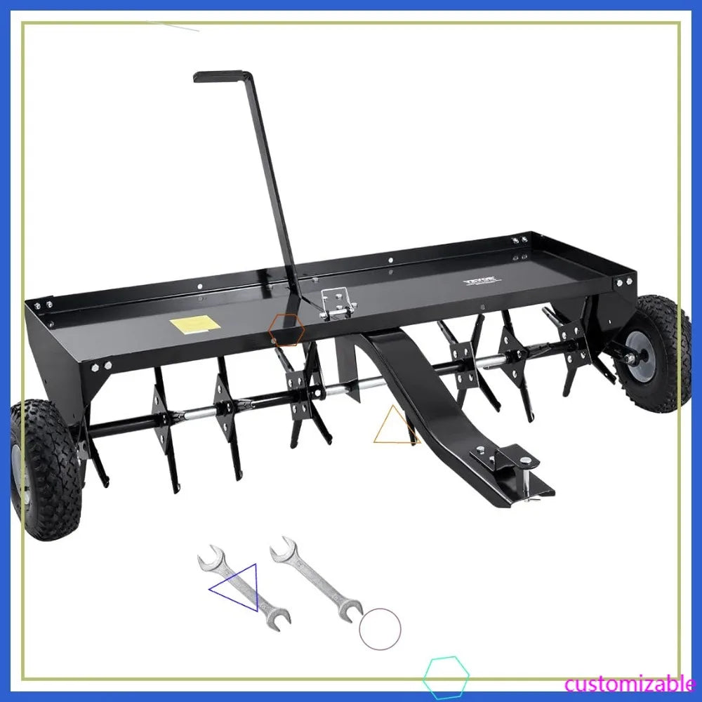 48-Inch Tow Behind Lawn Plug Aerator with Universal Hitch, Iron Spikes for Gardens Lawns Farms