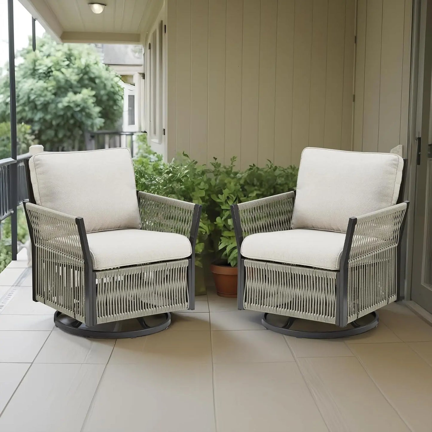 Outdoor Patio Furniture Set, 2025 New Outdoor Swivel Rocking Chairs Set Of 2, Patio Wicker Chairs Swivel Rocker For, Customized
