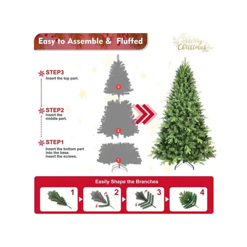 7ft Artificial Green Christmas Tree with 1875 PVC/Hard Needle Mixed Branch Tips, Memory Wire, Iron Wire, Hinged Premium &