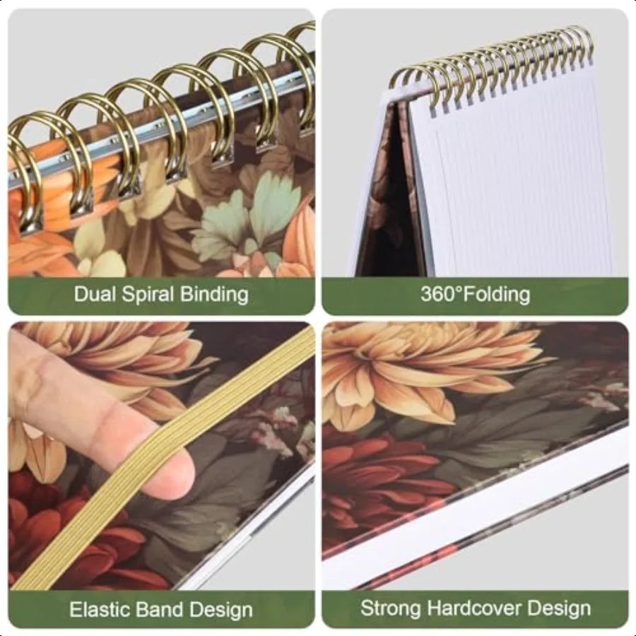 Spiral Notebook 4 Pack A5 Lined Journal for Women Hardcover Spiral Journal with 2 Pockets College Ruled Notebooks Cute Notebook