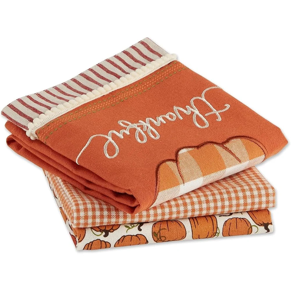 Pumpkin Spice Kitchen Towels Set of 3 Durable Cotton Dish Towels Absorbent Decorative Fall Thanksgiving Home Decor