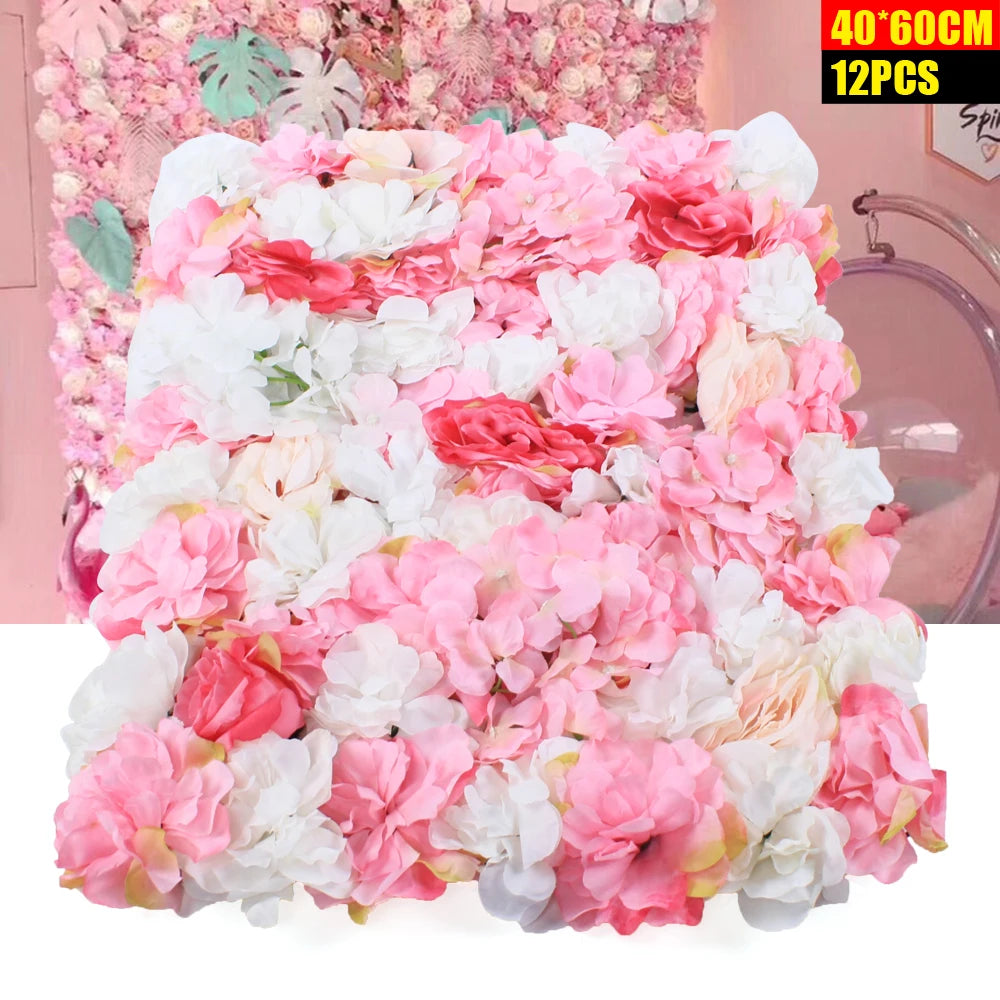 Artificial Flower Wall 12 pcs Artificial Silk Flower Wall Panel Wedding Photography Venue for Wedding Party Holiday Celebration
