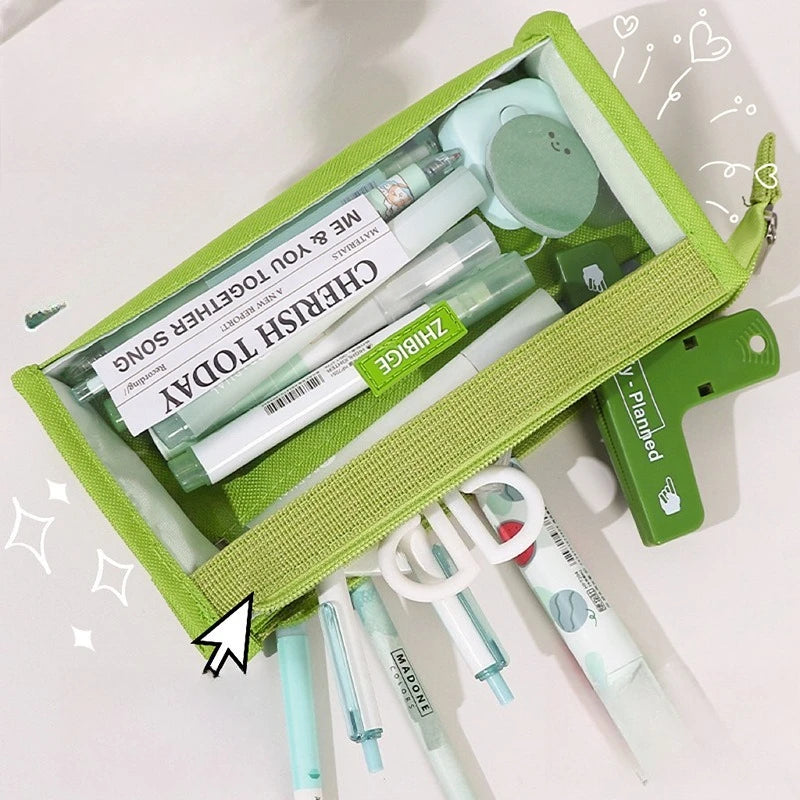 Large Capacity Transparent Pen Case Simple Version Stationery Box Cute Pencil Case for Female High School Students