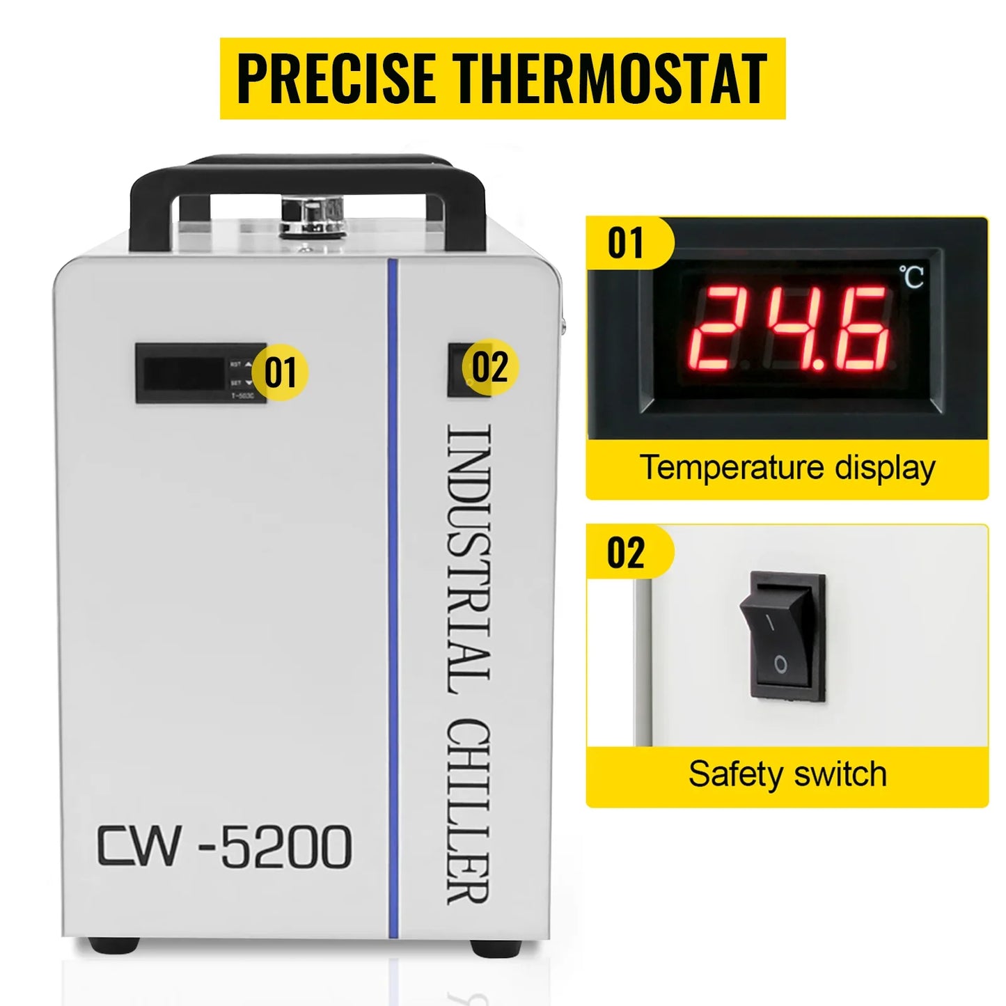 VEVOR Water Chiller CW3000 CW5000 CW5200 Water Chiller Cooling System w/6L Water Tank Capacity for CO2 Glass Laser Tube Cooler