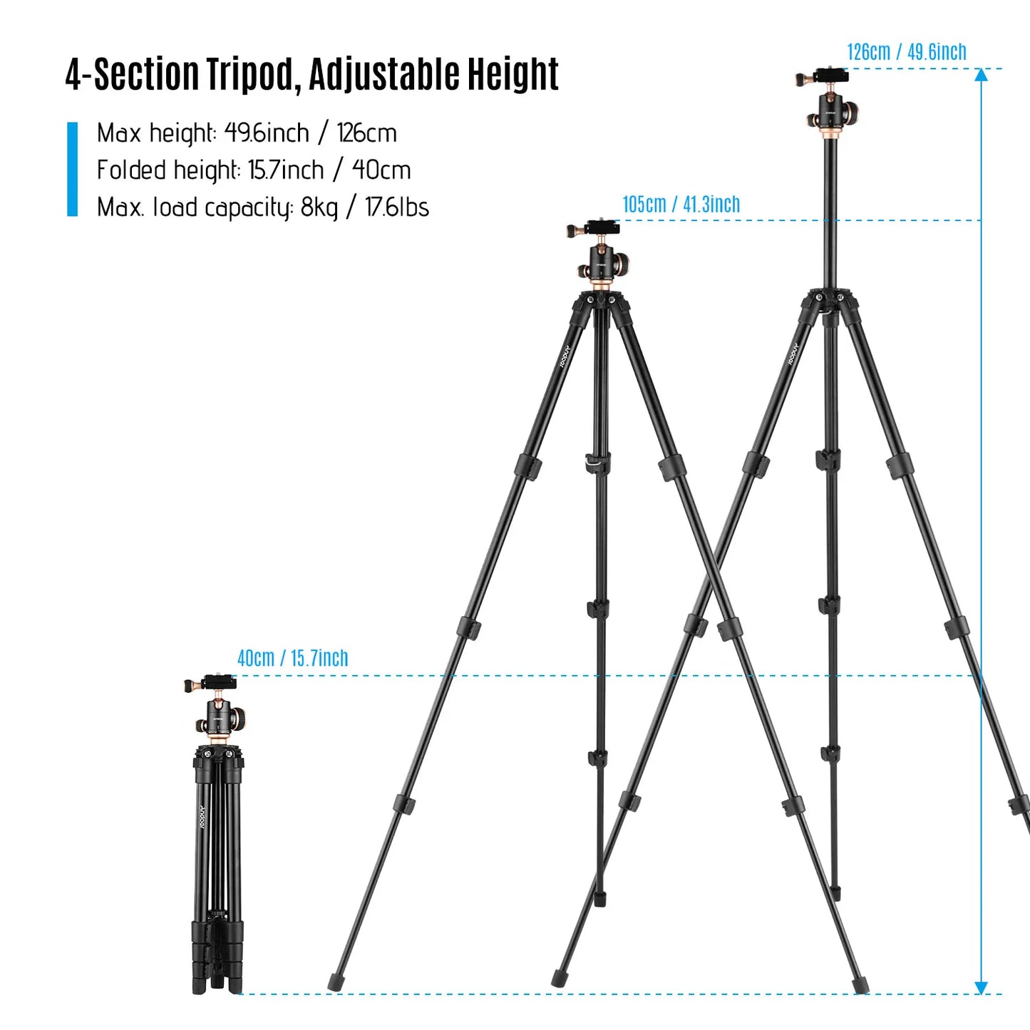 Andoer Q160SA Camera Tripod with Panoramic Ballhead Adjustable Height Portable Travel Tripod for DSLR Digital Cameras