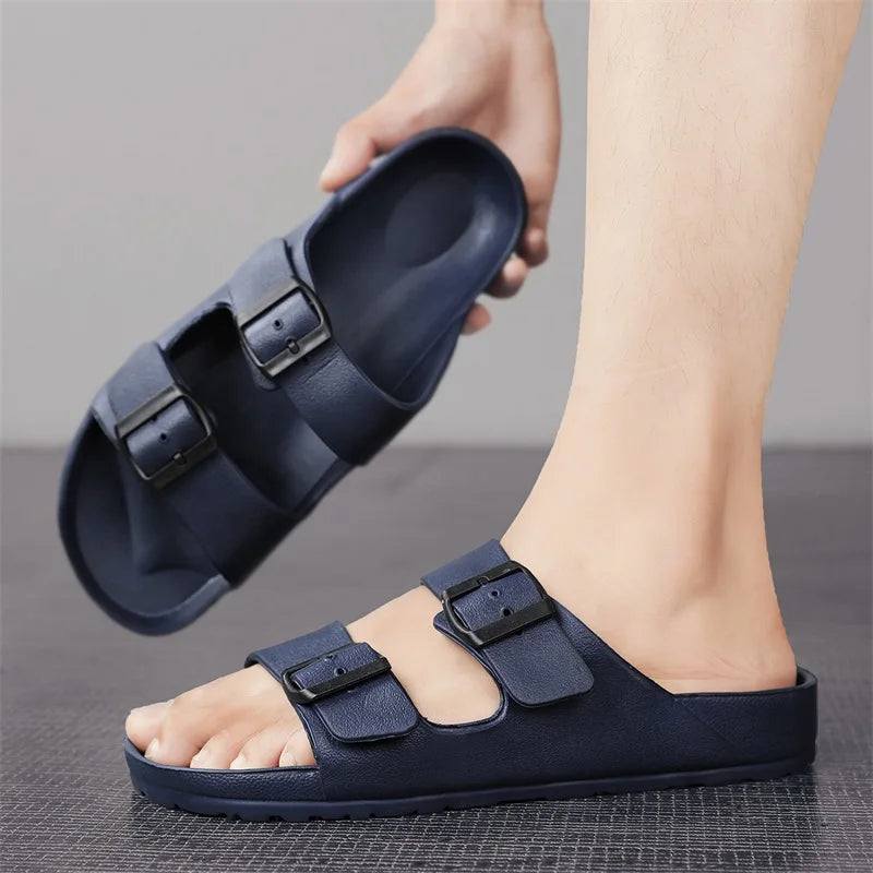 Men's Straight Line Slippers EVA Waterproof Wear-resistant Human Functional Non-slip Sandals Outdoor Couple Style Plus Size