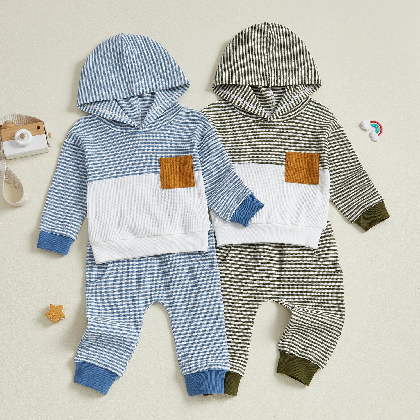 Autumn Toddler Boy  Outfits Stripe Long Sleeve Hoodies + Elastic Waist Long Pants 2 Pcs Set