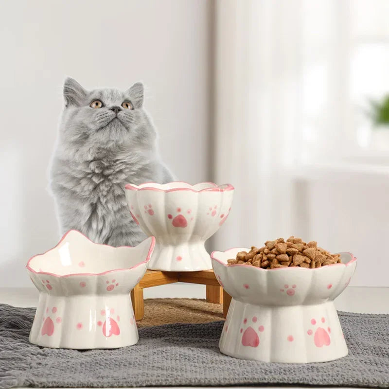 Ceramic Elevated Dog and Cat Bowl Set for Feeding Drinking and Snacks - Small Pet Accessories