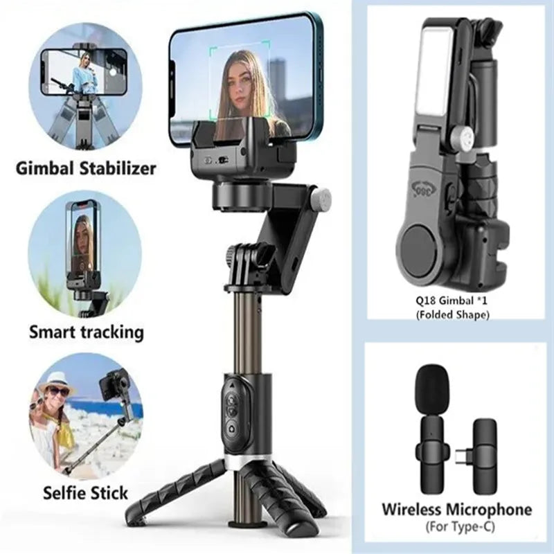 2025 Wireless Bluetooth Remote Control Selfie Stick Tripod Phone Holder with Light Stand and Type C Microphone