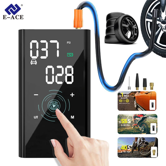 E-ACE Portable Air Conditioner 150PSI Air Pump Car Tyre Inflator Wireless Auto Compressor 8000mAh Air Injector For Bicycle And Ball