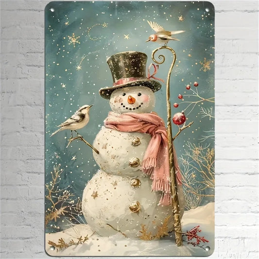 1 Piece, Tin Snowman Metal Painting Disc - Reusable Wall Decor for Home, Restaurant, Bar, Cafe - Vintage Seasonal Signage