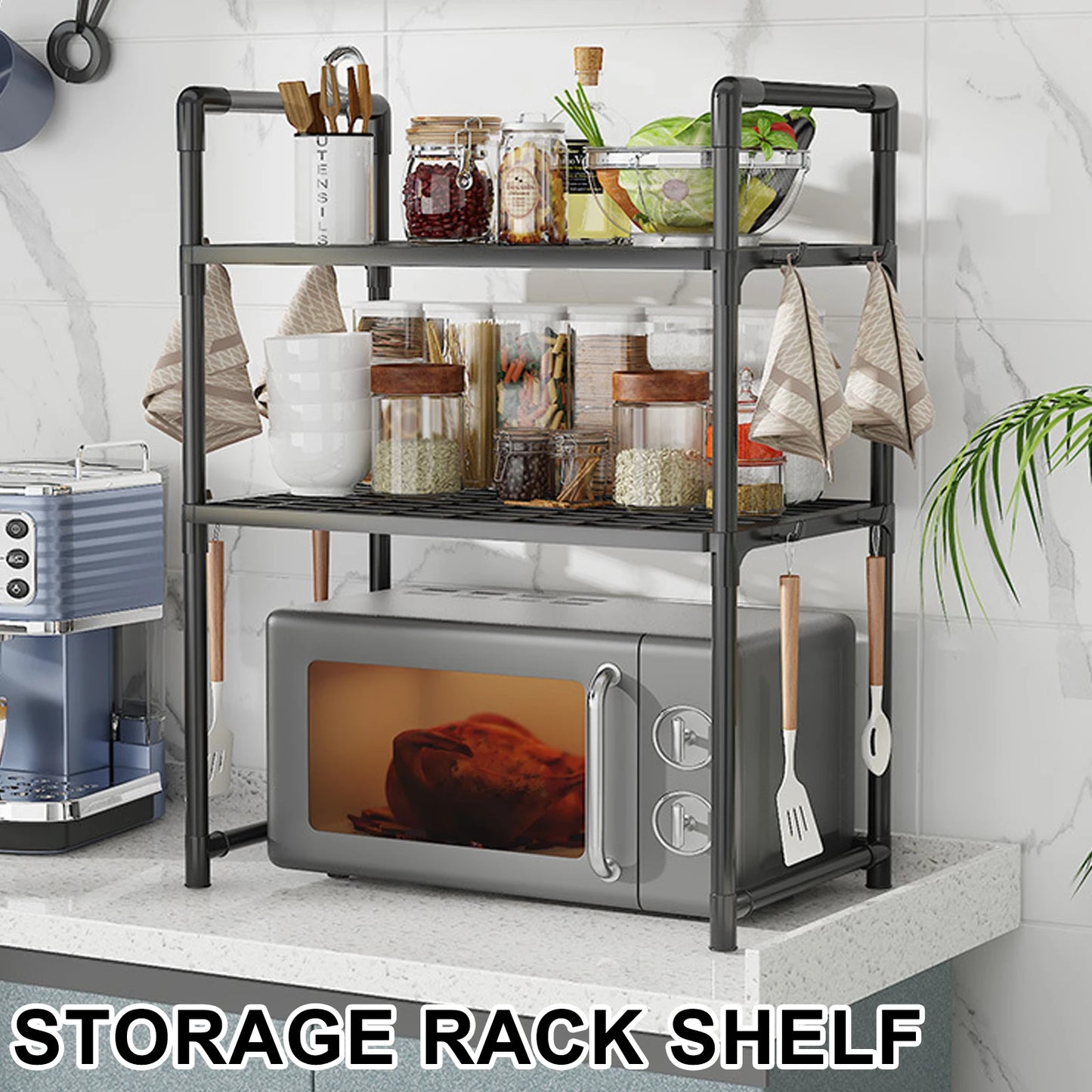 Microwave Shelf Kitchen Storage Rack Multi Layer Condiment Organizer Tidy Countertop Seasoning Oven Shelves