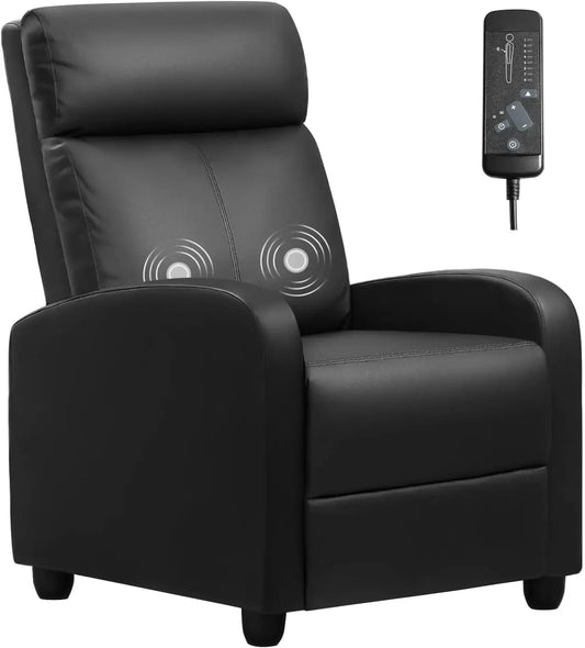 Massage Recliner Chair for Living Room Adjustable PU Leather Reclining Sofa Home Theater Seating Modern Winback Single with Footrest in Black