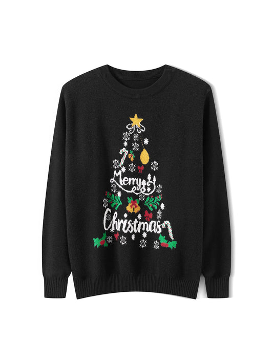 Women s Festive Reindeer Print Pullover Sweater Stylish Cozy Round Neck Long Sleeve Knit Top for Winter Holiday