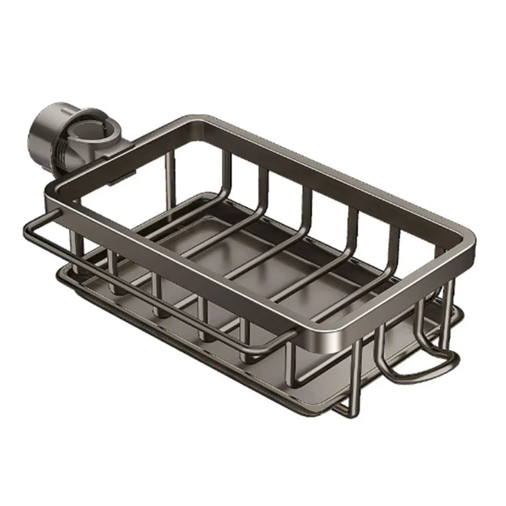 Kitchen Sink Faucet Organizer Detachable Sponge Holder Aluminum Dish Sponge Holder for Bathroom Scrubbers and Soap