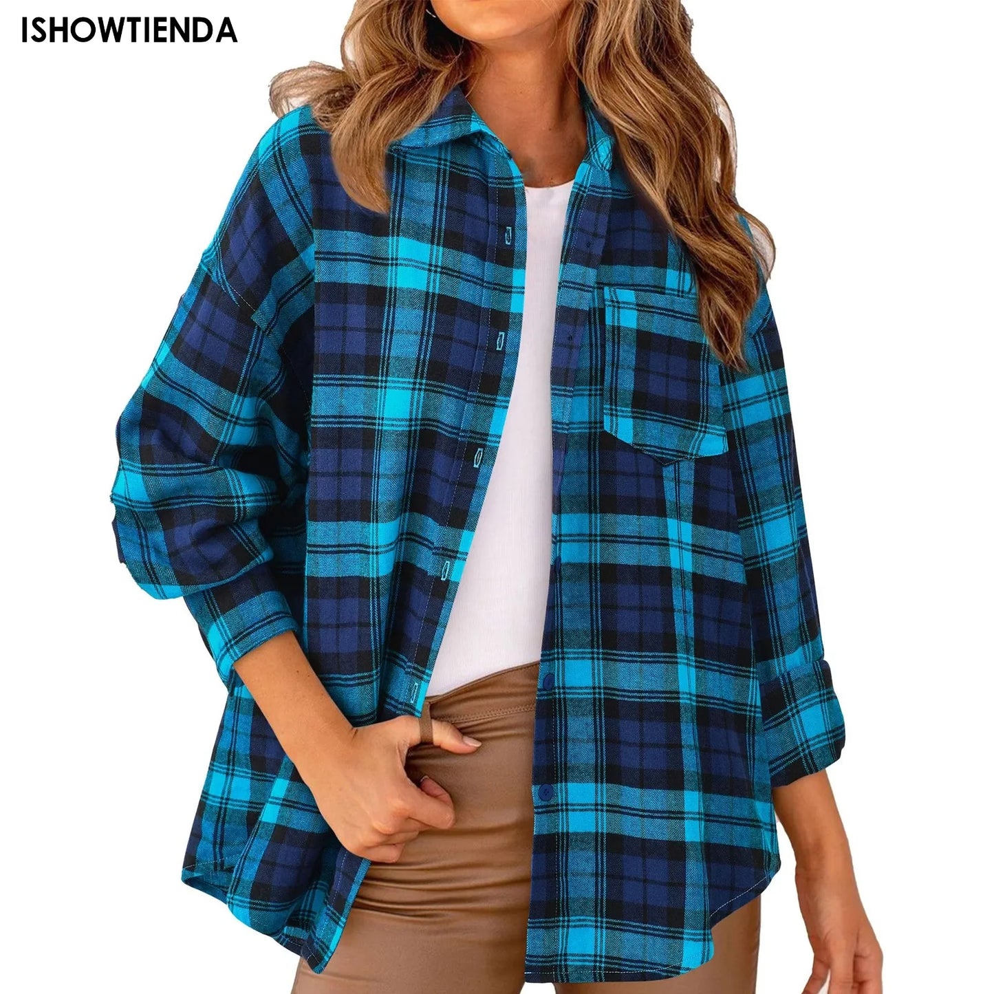 Casual Women's Plaid Shirt 2025 Autumn New Loose Long Sleeve Lapel Single Breasted Blouses Soft Sweet Female Coat Streetwear