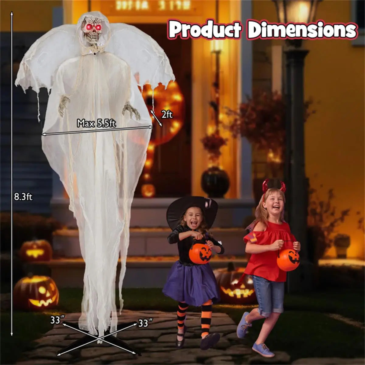 8.3ft Halloween Haunted Angel with Glowing Eyes and Moving Wings Spooky Decoration