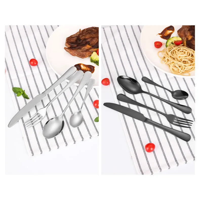 Stainless Steel Tableware Set of 24 Pieces, Wooden Box, Western Tableware with Four Main Items Knife, Fork and Spoon