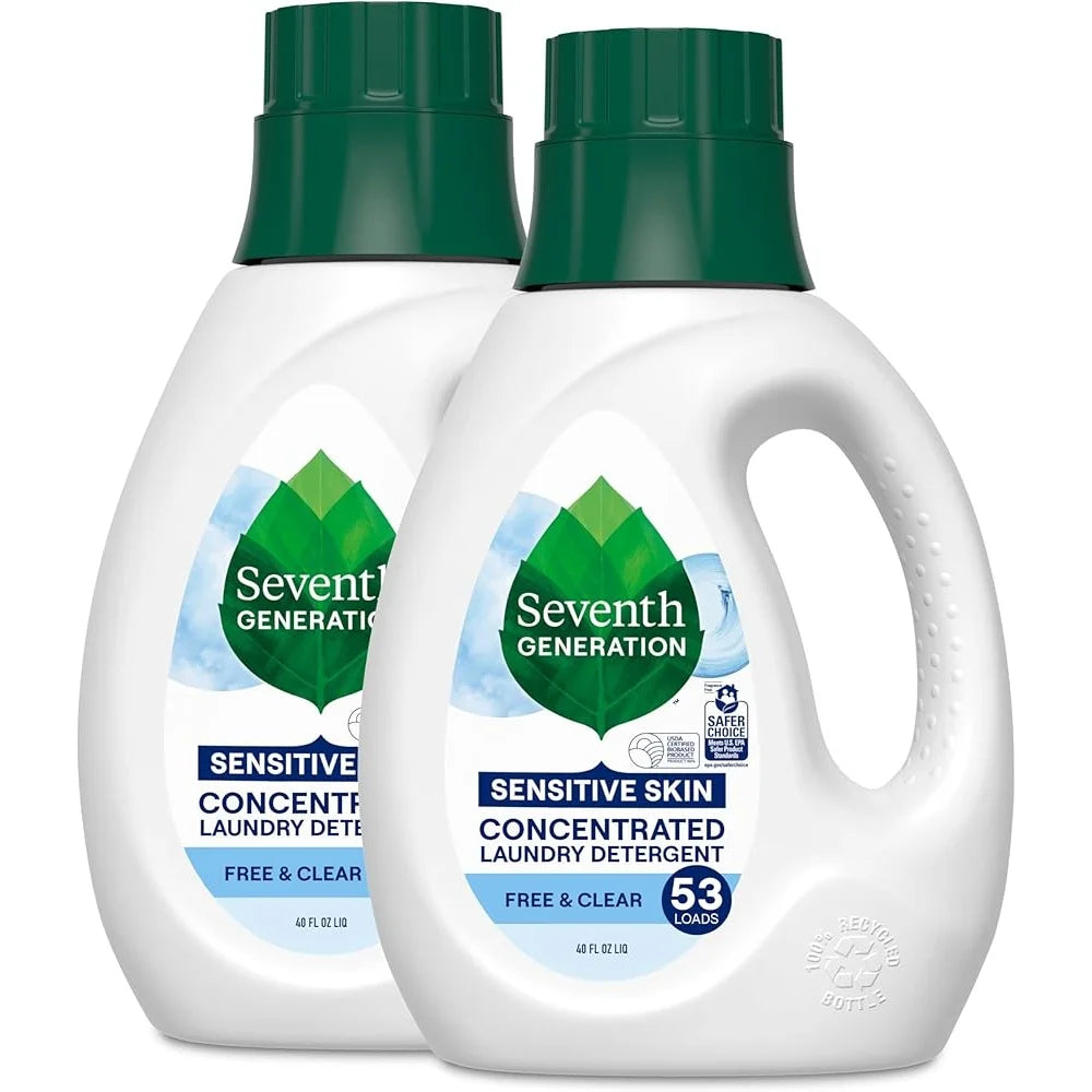 Concentrated Laundry Detergent Liquid Free Clear Hypoallergenic Plant Based 40 Fl Oz Pack of 2 Ideal Sensitive Skin