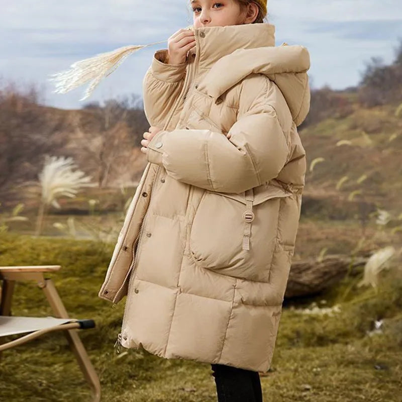 Winter Girl's Thickness White Duck Down Jacket Girls Long Warm Puffer Coat Boys Waterproof Hooded Parkas Kids Snow Outerwear