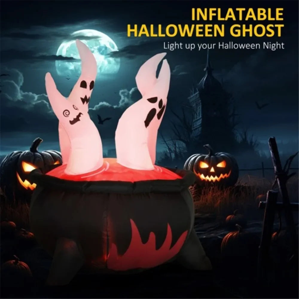 Halloween Decoration Horrible White Ghosts in Red Cauldron Inflatable